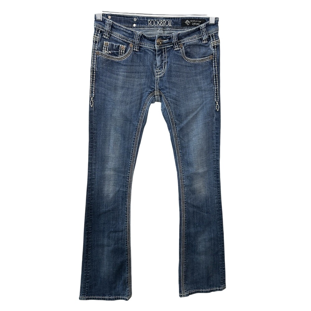 Rock & Roll Cowgirl Rival Low Rise Bootcut Jeans Dark‎ Wash Women's 27x34